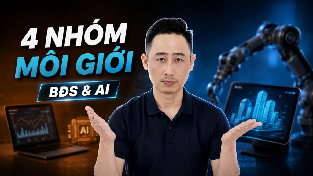 AI đào thải môi giới bất động sản: Đăng Dương đứng giữa màn hình dữ liệu và cánh tay robot
