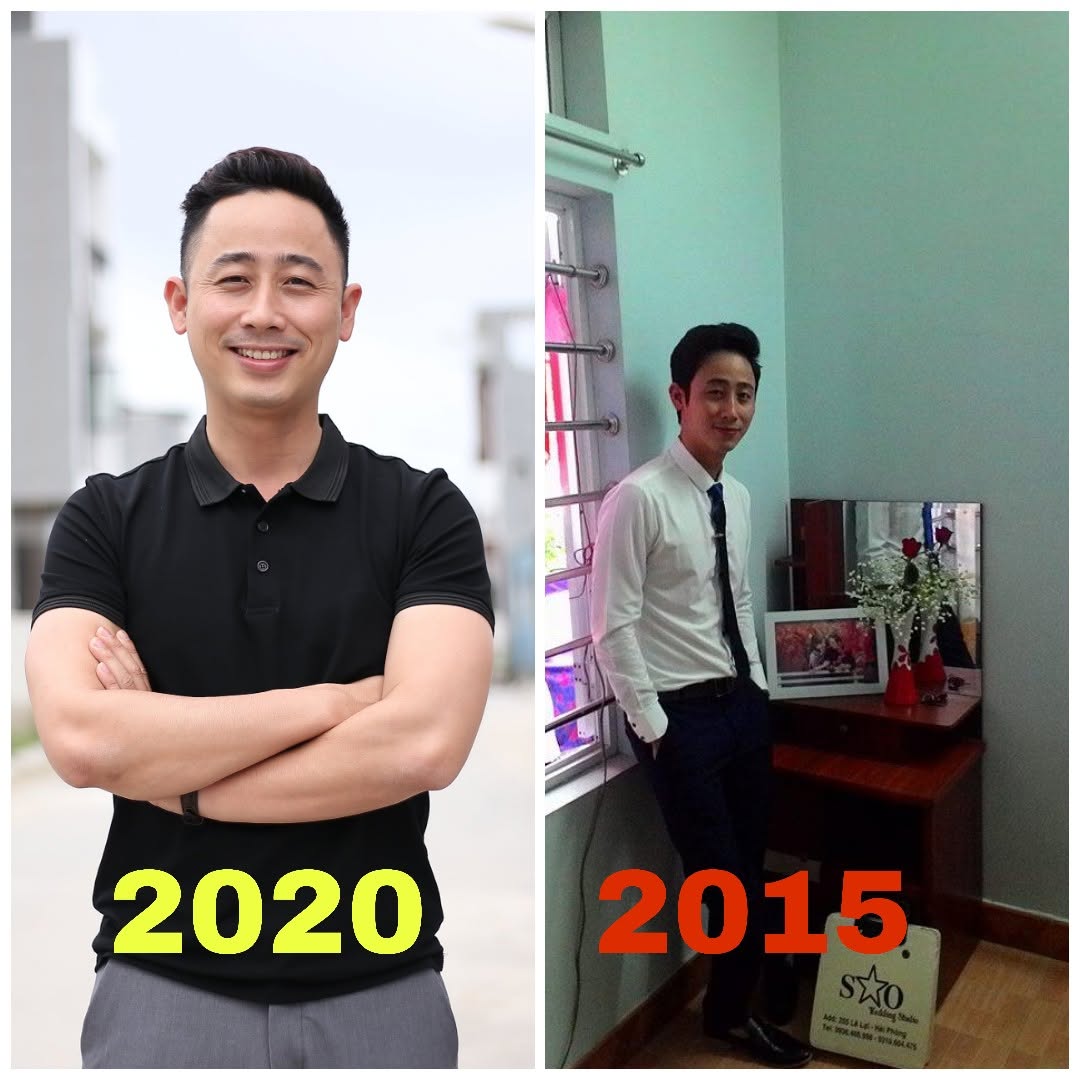 Ảnh ghép hai thời điểm của cùng một người, bên trái năm 2020 và bên phải năm 2015
