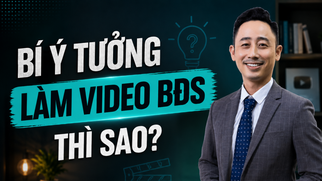 Bí ý tưởng khi làm video bất động sản, Đăng Dương mặc vest xám ngồi trong phòng làm việc có hình bóng đèn ý tưởng