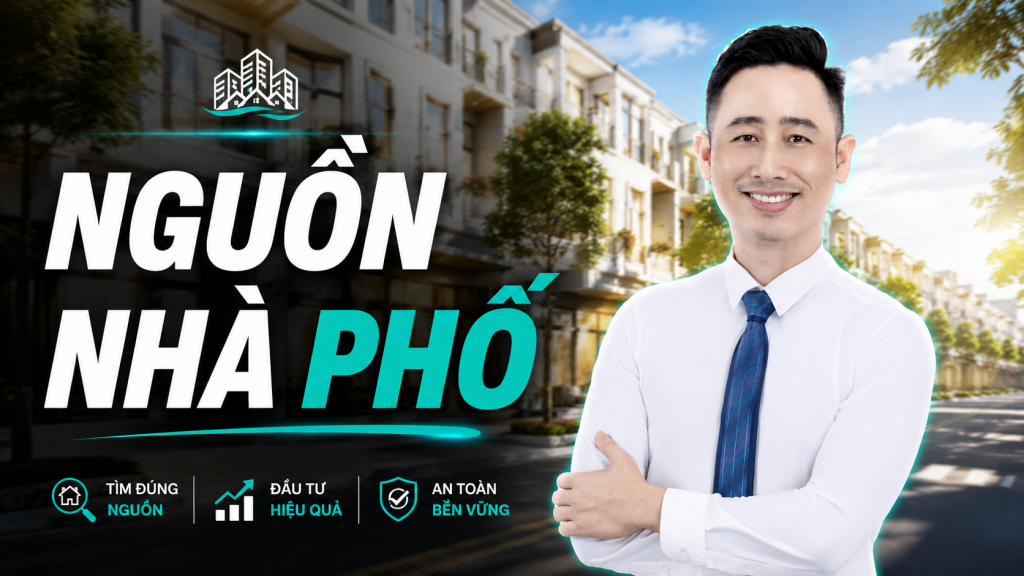 Tìm nguồn sản phẩm nhà phố, Đăng Dương mặc sơ mi trắng thắt cà vạt đứng trước dãy nhà phố