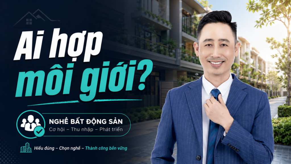 Nghề môi giới bất động sản phù hợp với những ai, Đăng Dương mặc vest xanh trên nền khu nhà phố