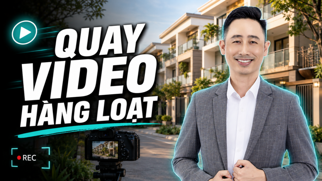 Quay nhiều video bất động sản trong một buổi, Đăng Dương mặc vest xám bên máy quay đang ghi hình