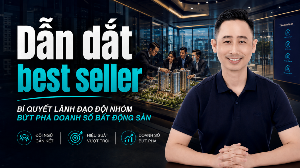 Đội nhóm best seller bất động sản, Đăng Dương đứng trước đội sale trong buổi làm việc tại sàn